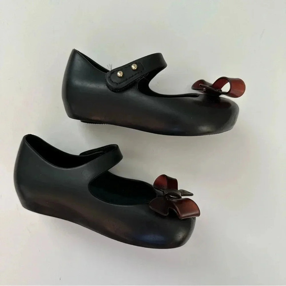 Mini Melissa toddler peep toe shoes size 7 black bow - Picture 5 of 8